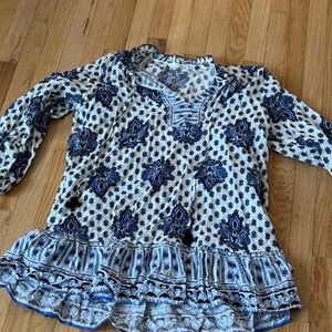 Zara Floral Blue and White Women's Top/deess coverup